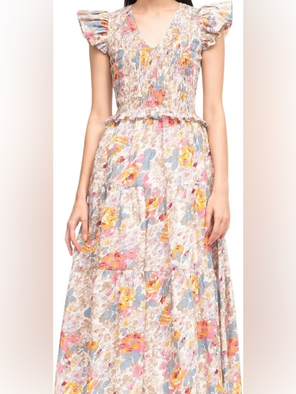 Sea New York Ines Cream Floral Midi Dress, 10